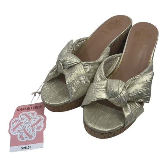 SAM & LIBBY Claudia Women Size 7 Gold Metallic Platform Wedge Sandals -Slip On - Picture 2 of 12